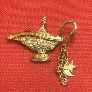 Kens Folly Lamp Brooch with Crystal Charms Vintage